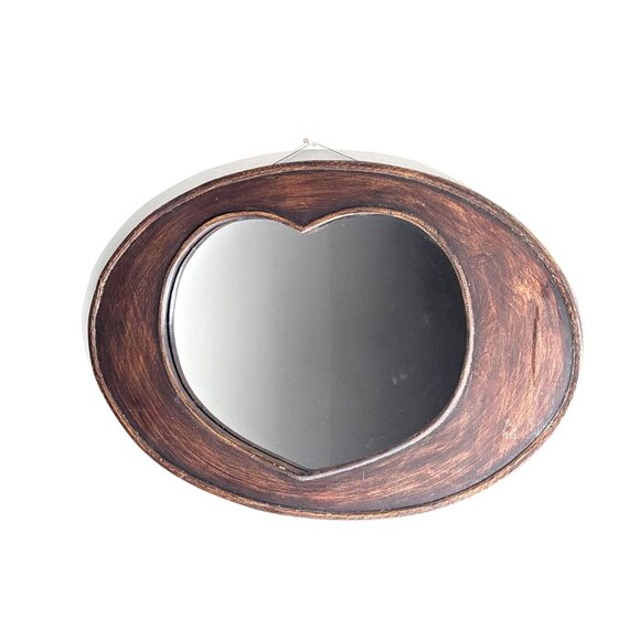 Vintage Farmhouse mirror with Heart shaped Cut out, Large wooden oval hallway - Picture 3 of 8